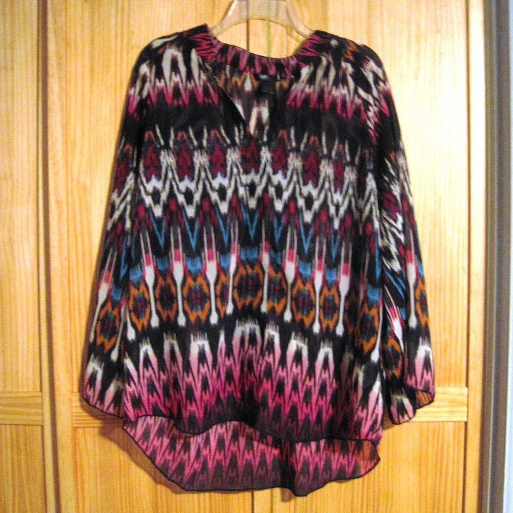 3/$20 Boho Multi-colored tunic top 3/4 angled slv